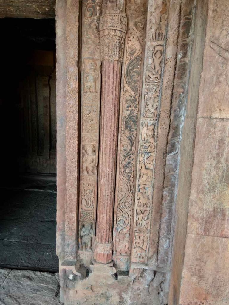 Carvings in the Door Jambs of Ancient Buddhist Monastery of Aihole