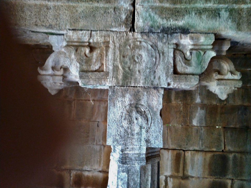 Lotus medallions in a Pillar of the dilapidated Temple near the ancient Buddha statue of Ulagiyanallur, Kallakurichi.